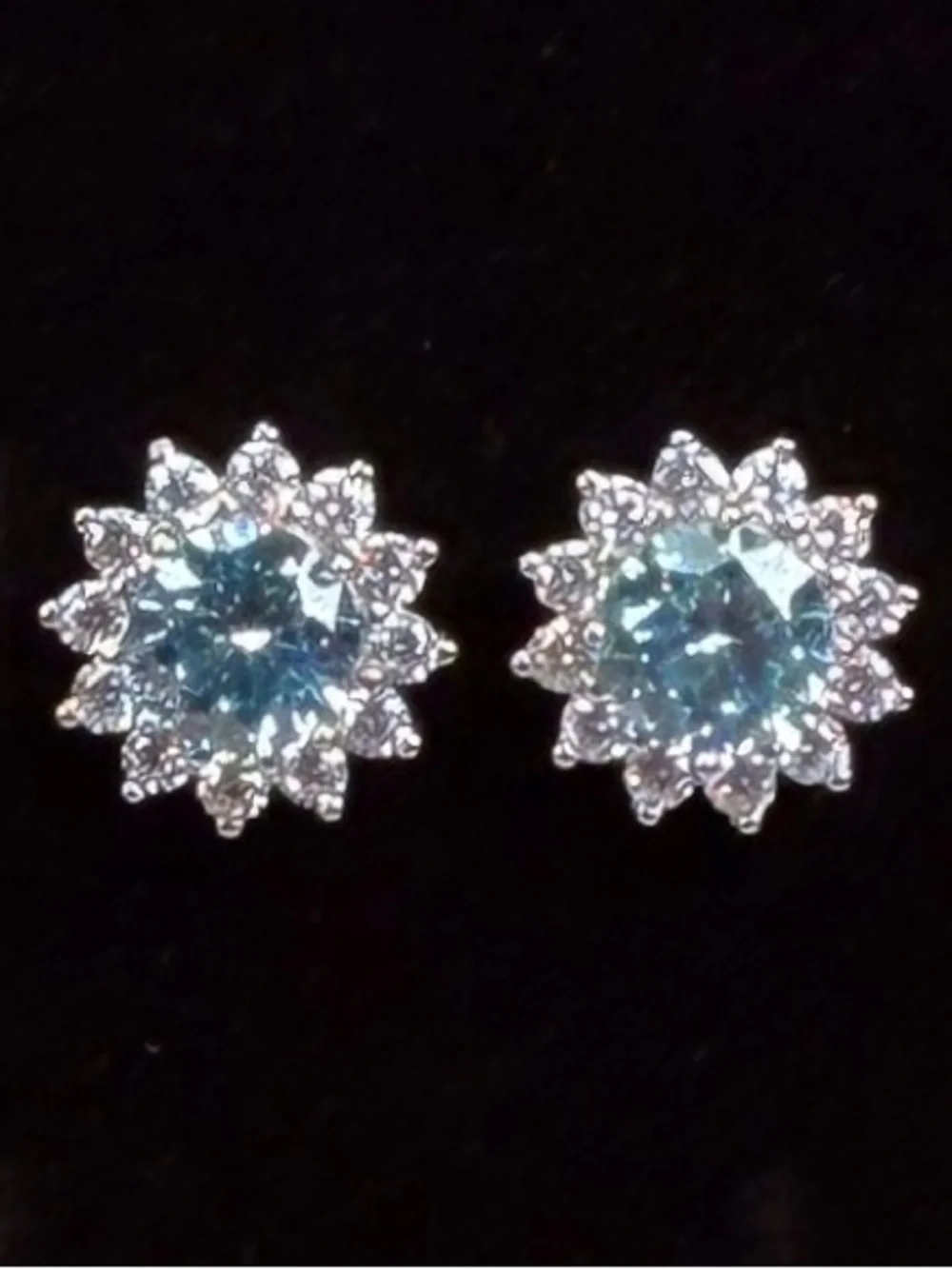Elegant Silvertone and Blue Crystal Stud Pierced Earrings